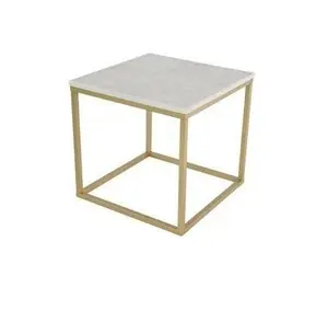 Atasan meja bulat marmer putih persegi desain cantik kualitas tinggi dengan pipa besi logam penyangga persegi emas dan putih untuk dekorasi rumah