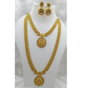 Gargantilla de templo Lakshmi de oro de doble capa antigua, conjunto de collar largo, joyería India Polki tradicional para mujer para fiesta - Product Image 1