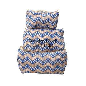 Bolsa de Maquillaje Cosmética de Estilo Bohemio de 3 Piezas, con Cremallera, de Tela de Algodón Ecológica Acolchada con Patrón de Borlas, de Pequeña Capacidad - Product Image 1