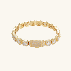 Luxury Women's Gold-Plated Bracelet with Pave Cubic Zirconia and Octagonal <b>Link</b> Design Elegant Statement Jewelry - Product Image 1