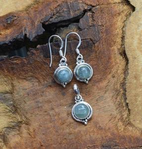 Aigue-marine pierres précieuses boucles d'oreilles pendentif ensemble bijoux pour femmes argent Boho Style 925 argent Sterling tendance cadeau fait main pour elle - Product Image 3