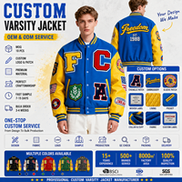 Veste universitaire personnalisée avec logo, veste bleue et jaune de style Letterman, broderie de patchs en chenille, veste de baseball personnalisée pour équipe, fabricant OEM