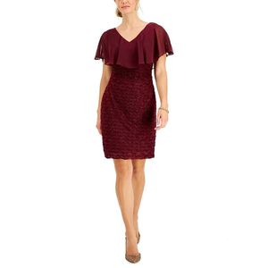 Abito tubino rosso da donna in chiffon con sovrapposizione in pizzo, taglia 12 - Con linea vita naturale - Product Image 1