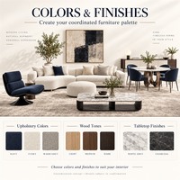 Ensemble de meubles modernes bleu marine et ivoire sur mesure pour toute la maison, canapé, table à manger, chaises et lit rembourré