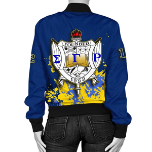 Chaqueta Bomber de Satén SGRho Sigma Gamma Rho Azul Rey con Bordado Dorado Griego 1922 Estilo Femenino - Product Image 2