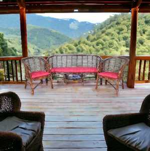 Handicraft Cane Beautifully Designed Pink Cushioned 3 <strong>Sitter</strong> + 2 No Single Chair Cane Sofa Set for Home Living Room Resort Sofa