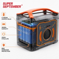 Estación de Energía Portátil con Batería LiFePO4 de 500W 384Wh, Generador Solar Profesional, Carga Rápida QC4.0, Altavoz Bluetooth, Luces RGB