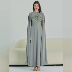 Sophisticated <b>Chiffon</b> Winged Sleeve <b>Abaya</b> Dress Adults Intricate Bead Sequin Handwork Traditional Muslim Long Silk Anti-Wrinkle - Product Image 1