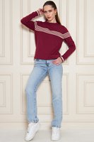 Blusa de Punto a Rayas de Manga Larga con Cuello Redondo para Mujer, Camiseta Cómoda y Elegante, Transpirable, a Rayas, de Alta Calidad, Servicio OEM
