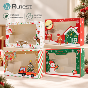 <strong>Christmas</strong> Cookie Doughnut Bakery Self Erecting Recyclable Matt Lamination Paper <strong>Boxes</strong> Clear <strong>Window</strong> For Holiday Party Favour Gift - Product Image 1
