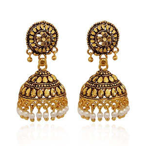 Kriaa Boucles d'oreilles manchettes fines Jhumki en plaqué or antique Collection 1308525 - Product Image 1