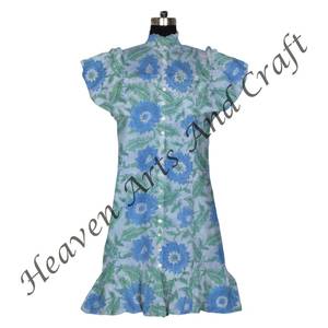 Vestido bohemio de algodón con estampado de bloques a mano, vestido informal de estilo indio sin mangas corto floral, ropa hecha a mano táctil de India y Pakistán - Product Image 6