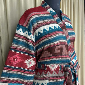 Women's Wool Blend Winter <b>Kimono</b> Jacket Cozy Short Dressing Loungewear with Geometric <b>Cardigan</b> Handmade As Mom Gift Warm Robe - Product Image 5