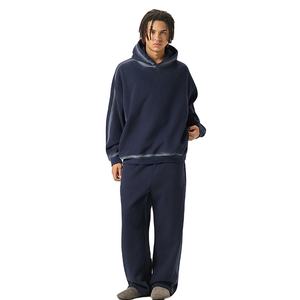 Survêtement pour homme en molleton lourd surdimensionné avec logo personnalisé, sweat-shirt à capuche et pantalon de survêtement en coton chaud délavé au soleil pour homme - Product Image 1