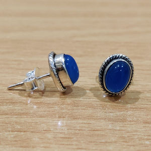 Aqua Chalcedony 18K Gold Stud <b>Earrings</b> 2.4 Grams Bezel Setting with <b>Opal</b> Amethyst Turquoise Quartz Diamond Inlay - Product Image 1