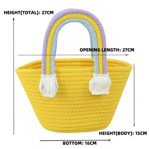 Panier de rangement en corde de coton avec poignée arc-en-ciel, organisateur tissé, panier écologique pour jouets, chambre d'enfant, rangement domestique - Product Image 3