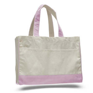 <b>Medium</b> Cotton Canvas Tote <b>Bag</b> Long Handle Recyclable Beach <b>Bag</b> for Advertising Alternative Colors Screen Letter Zipper Pocket - Product Image 1