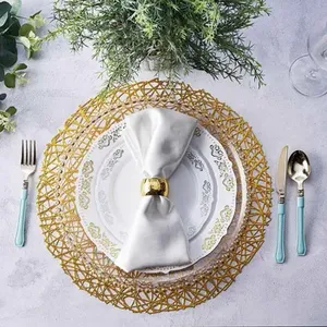 Trending Round Gold Charger Plate Diseño elegante y lujoso para servir comida y postre en bodas, hoteles y restaurantes - Product Image 4