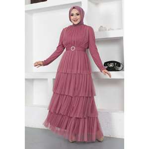 Vestido de Noche Formal XS con Volantes de Tul y Lentejuelas, Cuello Alto, Cintura Imperio y Cola Larga para Fiestas y Eventos Formales - Product Image 4