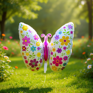 Ballon papillon en feuille d'aluminium avec fleurs 91x69,5 cm Décorations de fête - Product Image 3