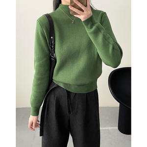 2023 yeni kadın uzun kollu orta boyun kazak ince dış kışlık kıyafet ile yarım yüksek yaka ince bluz dip gömlek - Product Image 5