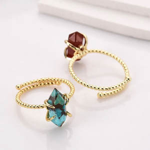 Bagues ajustables en argent sterling 925 certifié, faites à la main, forme de crayon à double pointe, mélange de pierres naturelles, sertissage en bezel, 5x10 mm, vintage - Product Image 4