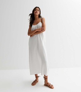 100% White Cotton Solid Bohemian <b>Maxi</b> <b>Dress</b> with Tie <b>Strap</b> Breathable Washable Eco-Friendly Casual Romantic Sexy Summer ODM - Product Image 1