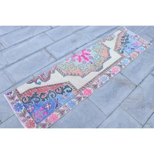 Alfombra Turca Vintage de Lana de 1.8x6.8 pies, Diseño de Patchwork Ecológico, Alfombra Marroquí Azul con Respaldo de Látex - Product Image 3