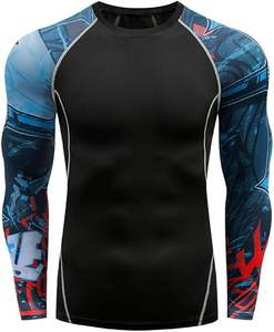 เสื้อรัดรูปแขนยาวสำหรับผู้ชายเสื้อแรชการ์ดกราฟิกสีแดงสีน้ำเงินสำหรับโรงยิมฟิตเนสและการฝึก - Product Image 2