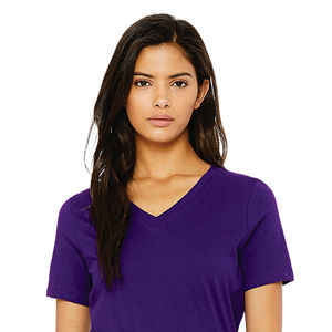 OEM personnalisé femmes décontracté à manches courtes col en V T-Shirt de haute qualité 100% coton toile T-Shirt uni doux tricoté coupe style vierge - Product Image 4