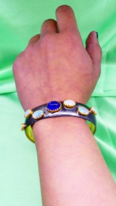 Diseñador 925 plata esterlina chapado en oro barato elegante uso diario tanzanita ópalo piedras preciosas brazalete - Product Image 6