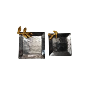 Bandeja y platos para servir con acento floral de diseño elegante, vajilla martillada redonda de alta calidad para catering a la venta - Product Image 5