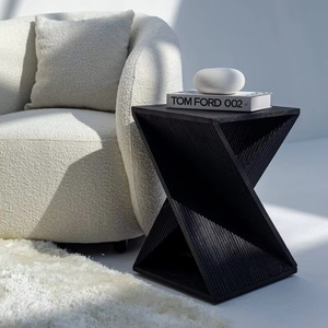 Modern Solid Mango Wood Nightstand <b>Black</b> Rotated Side <b>Table</b> for Bedroom & Living Room Assembled Furniture for Dining Application - Product Image 1