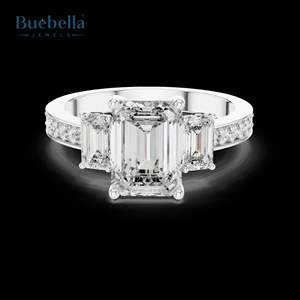 Gran oferta, anillo de compromiso de tres piedras Moissanite de corte esmeralda de Plata de Ley 925 Original para mujer, fiesta de boda - Product Image 3