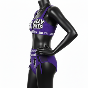 Ensemble de bikini pour femmes, 180 GSM, polyester, élasthanne, extensible, panneau en maille violette, patch en chenille, logo personnalisé, bikinis pour femmes - Product Image 3