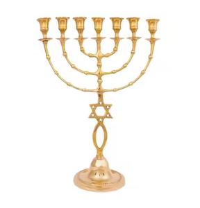Menorah de Metal de alta calidad con estrella Chanukah Hanukkah Gold Terminado Judaica Candelabro judío hecho a mano por decor IMPEX - Product Image 4
