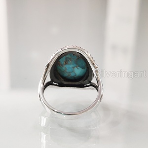 Women's Ring Natural Blue <b>Copper</b> Turquoise Gemstone December Birthstone Bohemian <b>Band</b> Handmade Jewelry 925 Sterling Silver Ring - Product Image 5