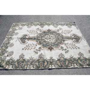 พรมตุรกีวินเทจ ขนาด 5.5x7.5 ฟุต พรมสีเขียวขนาดใหญ่ลายอิคัต - Product Image 3