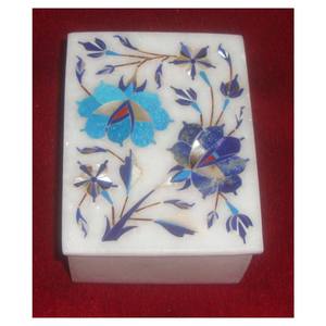 Belles boîtes de conception de fleurs en incrustation de marbre de forme rectangulaire et coffrets cadeaux de festival du Ramadan incrustés de marbre italien - Product Image 1