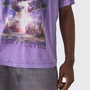 Moda personalizada ácido lavado camiseta hombres de gran tamaño Vintage camiseta impresa 100% algodón verano ácido lavado camiseta - Product Image 5