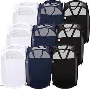 Ensemble de paniers à linge en maille, noir/blanc/bleu, poignées durables, pliables, construction en maille robuste, idéal pour les enfants - Product Image 1