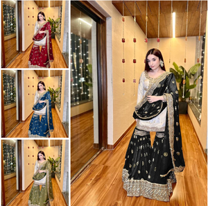 Paire de Sharara blanc et noir épais en tissu chinon avec séquence de broderie pour les femmes dans les festivals - Product Image 5