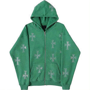 Men's Stylish Winter Sweatshirts with Rhinestone Embellished Hoodies Customizable Logo 100% Cotton Fleece Casualwear Unisex - Product Image 1