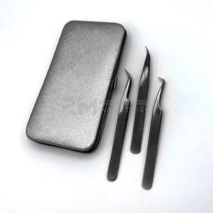RMI Top Product Matt Black Plasma Color 3 Different Point <b>Eyelash</b> Extension Tweezer And Silver <b>Magnetic</b> Case - Product Image 3