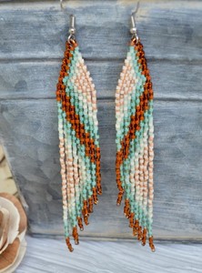 ต่างหูลูกปัดขอบ/ลูกปัดเมล็ดแก้ว/สีครีมแชมเปญสีน้ำตาลฟ้า - Product Image 2
