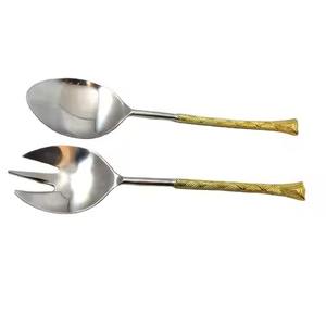 Cuchara y Tenedor para Servir Ensaladas, Juego de Cubiertos para Servir Ensaladas con Mango Rectangular de Latón Forjado, Cuchara y Tenedor para Servir Ensaladas - Product Image 5