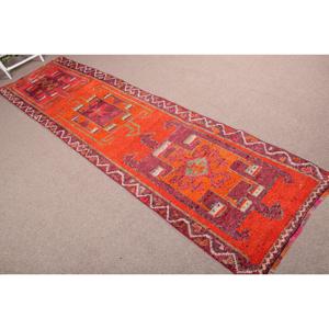Tapis turc vintage, tapis Herki 3,1x11,3 pieds, tapis oriental en laine rouge - Product Image 4