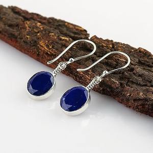 Boucles d'oreilles en pierres précieuses Lapis Lazuli 925 boucles d'oreilles en forme ovale en argent Sterling massif pour femmes filles boucles d'oreilles pendantes bijoux en argent - Product Image 4