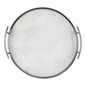 Plateau rond moderne en marbre, diamètre argenté, plateau décoratif en marbre blanc pour l'affichage et le rangement, plateau décoratif en marbre blanc - Product Image 3