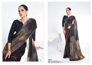 Hermoso Sari de seda satinada floral de primera calidad con bordado y trabajo manual de piedra, perfecto para todas las ocasiones - Product Image 5